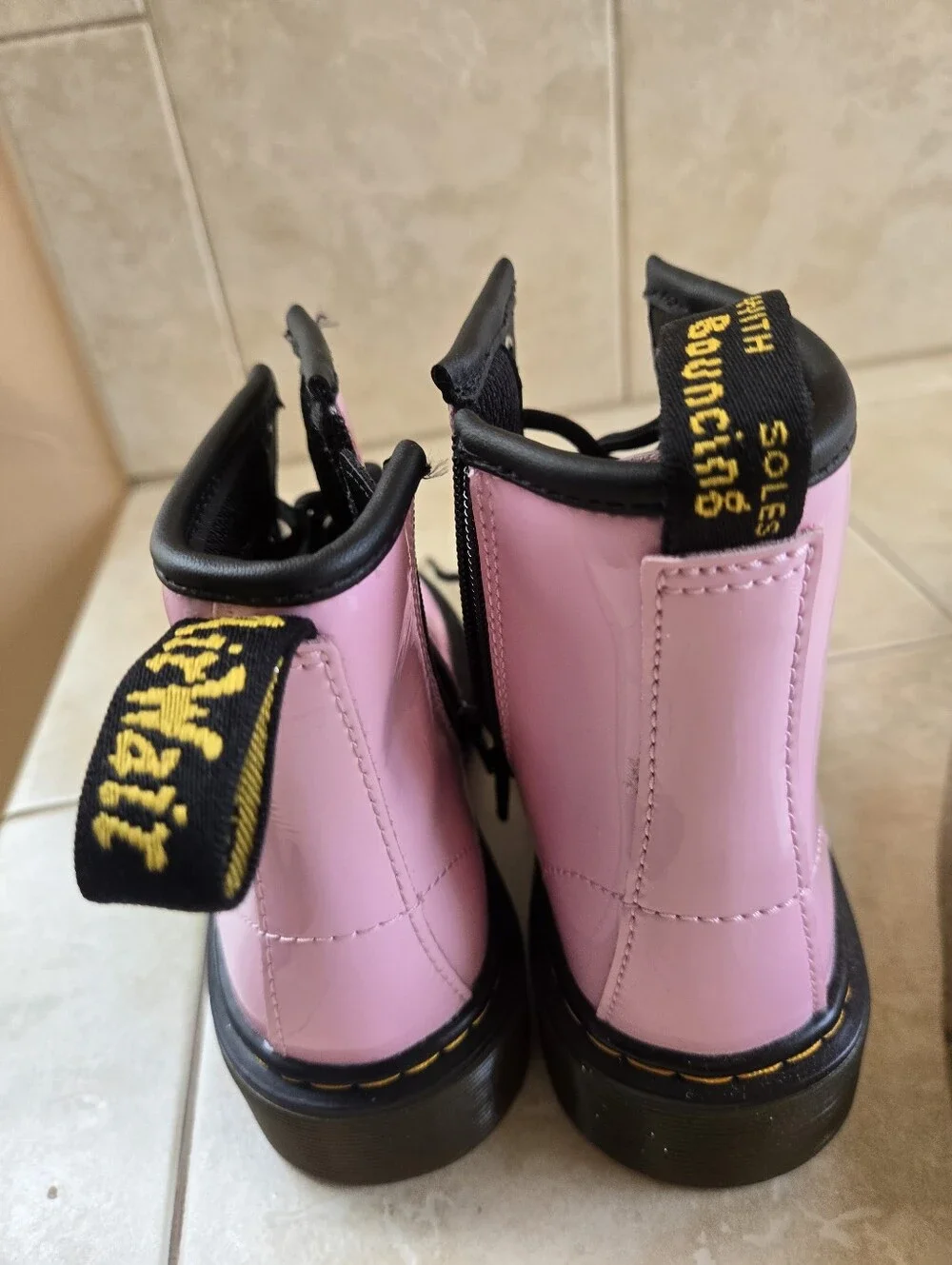 Girls Pink Patent Lace-Up Combat Boots